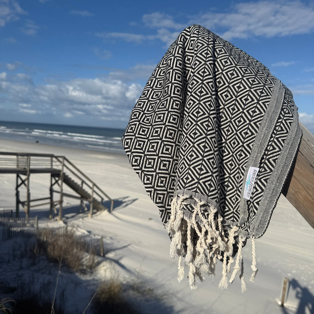 The Sandbar Rag (Black) – Salt Rag™ Turkish Beach Towel
