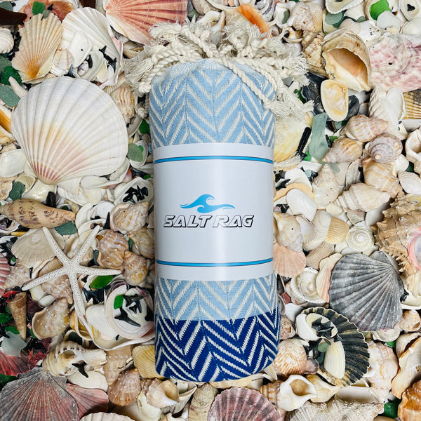 Salt Rag Turkish Beach Towel laying on Sea Shells